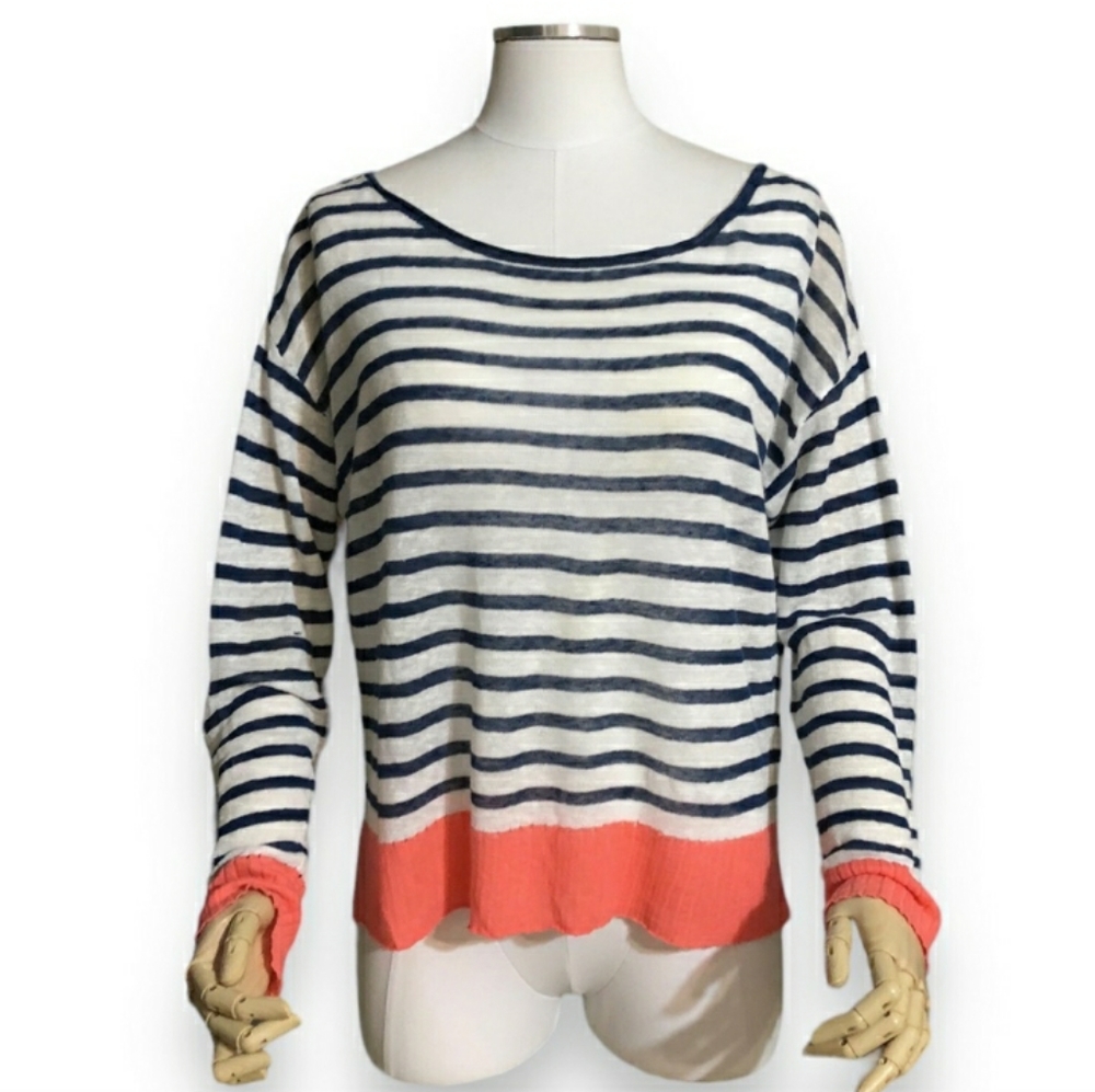 SEATON 100% Linen Striped Knit Lightweight Sweater EUC!